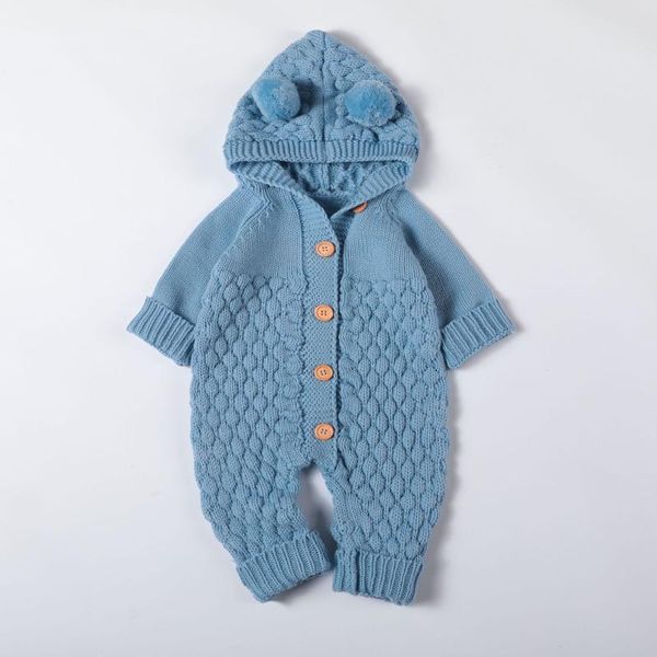

jumpsuits baby autumn winter children's hooded knitted romper born boys girls warm jumpsuit outwear tz801, Blue