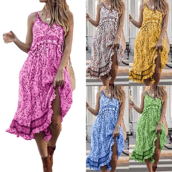 

casual dresses 2021 summer fashion women dress elegant party -3xl plus size comfortable vintage ruffle floral print beachwear, Black;gray