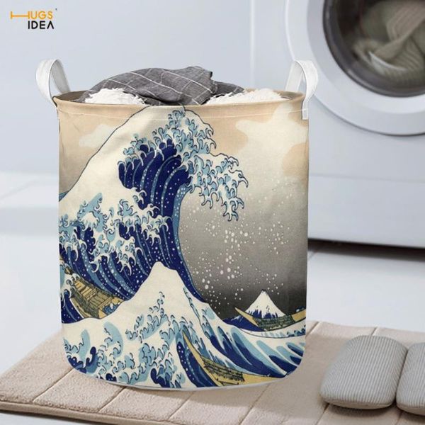 

japanese ocean waves painting laundry hamper large handle folding -up clothes sorter organizer canvas storage basket bathroom & organizat or