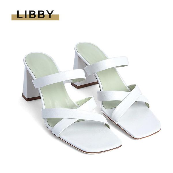 

slippers 2021 women real leather high heels summer party mules lady sheep insole sandals classic designer weave shoes, Black