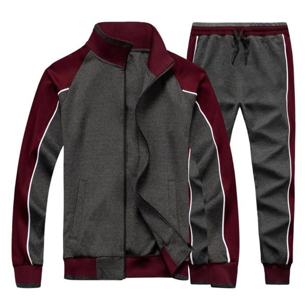 

men's sportswear casual spring tracksuit men two pieces sets stand collar jackets sweatshirt pants joggers track suit running tracksuit, Gray