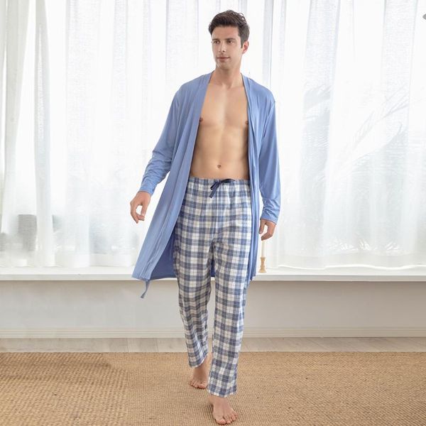 

men's cotton flannel pajamas home pants casual plaid long britsh tartan lounge pant wear sleepwear, Black;brown
