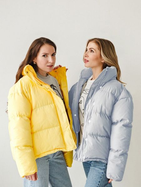 

1pc solid button and zip up puffer coat r7yo#, Black