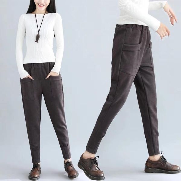 

women's pants & capris 2021 autumn and winter casual suede carrot, Black;white