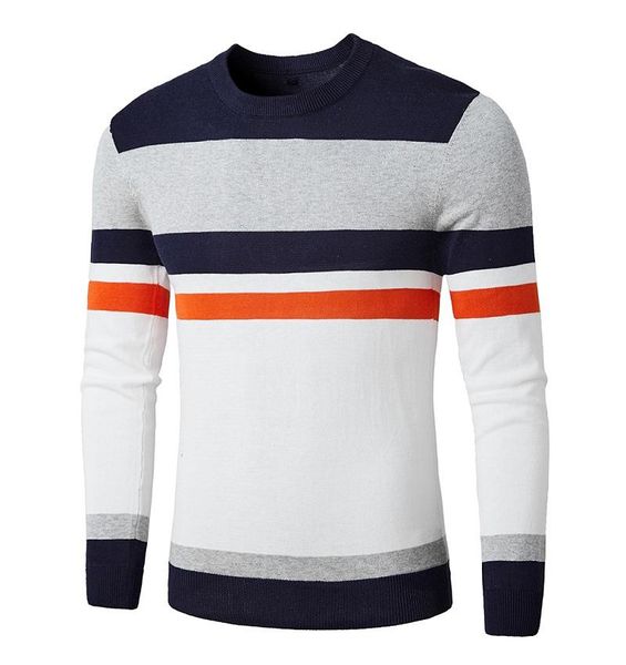 

men's sweaters fashion brand 2021 autumn casual stripe cotton sweater pullover o-neck warm 100% knitted coat, White;black