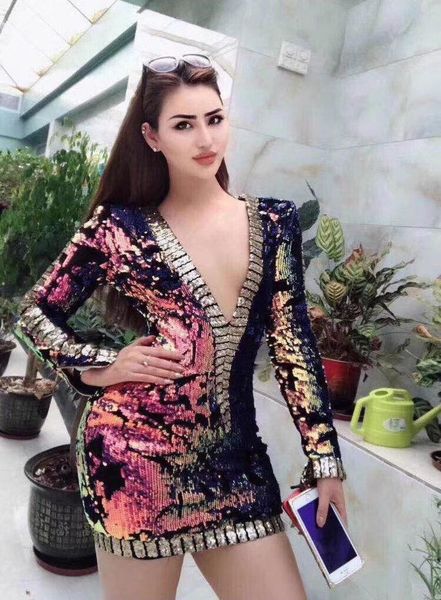 

casual dresses 2021 fashion elegant sequined embellished long sleeves celebrity party wear women wholesale colorful dress, Black;gray
