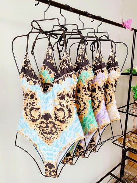 

piece bikinis women flower print bathing suits vintage swimwear summer bandage beach wear swim suit plus size s-xl one-piece