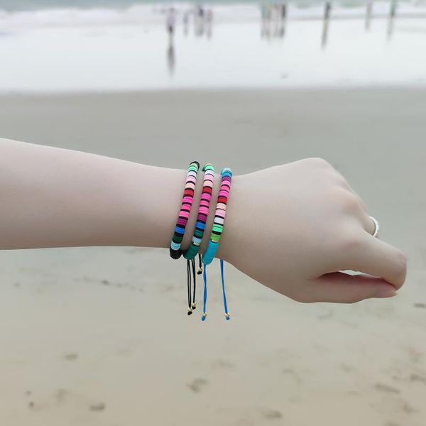 

charm bracelets quanchi polymer clay beads fashion handmade color heishi bracelet stackable couples friendship jewelry, Golden;silver