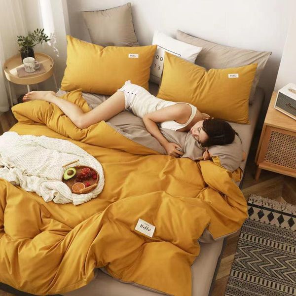 

bedding sets home textile solid color duvet cover pillow case bed sheet ab side quilt boy kid teen girl linens set king