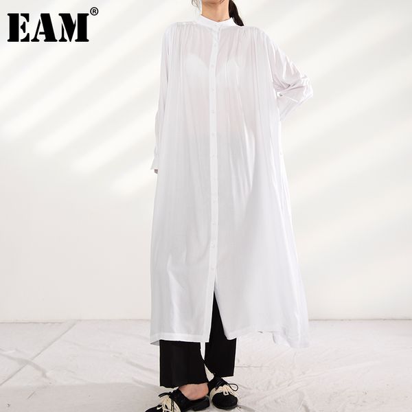 

[eam] women white long button big size blouse stand collar long sleeve loose fit shirt fashion spring autumn k46500 21512