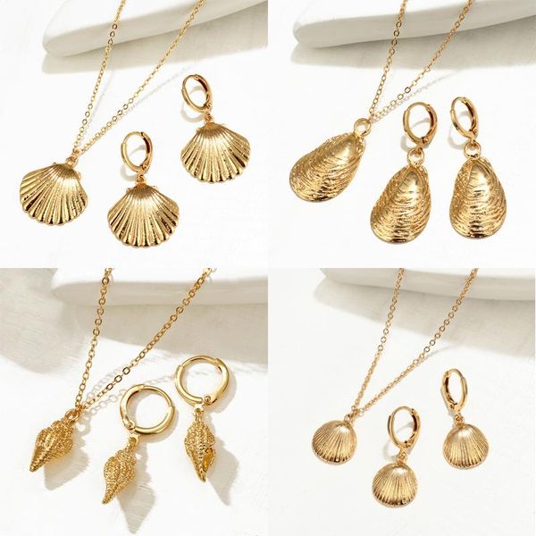 

earrings & necklace minhin 2021 vintage ocean shell set for women cowrie sea pendant bohemian beach korean jewelry, Silver