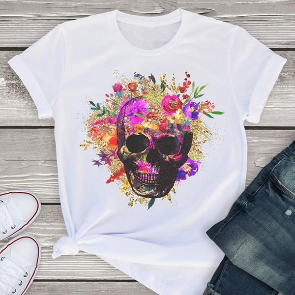 

and women graphic mens short sleeve watercolor skull horror print fashion summer tees clothing female womens, White;black