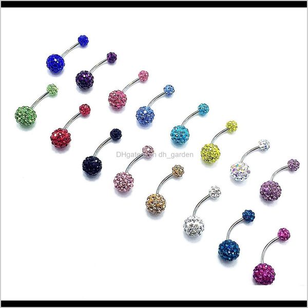 Glockenringe Drop Lieferung 2021 Verkauf 316L Edelstahl Doppelkristallkugel Diamant Bauchnabel Nabel Ring Körperschmuck Piercing Dzkv9