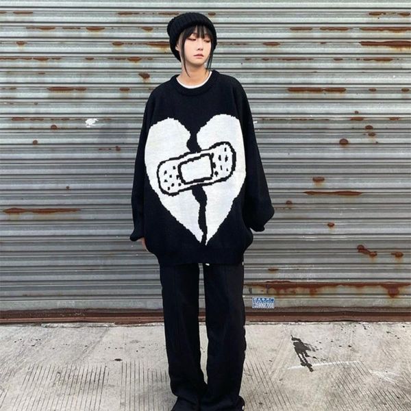 

women's sweaters tide brand love patch sweater autumn 2021 loose casual wild ins fashion trend couple y2k woman, White;black