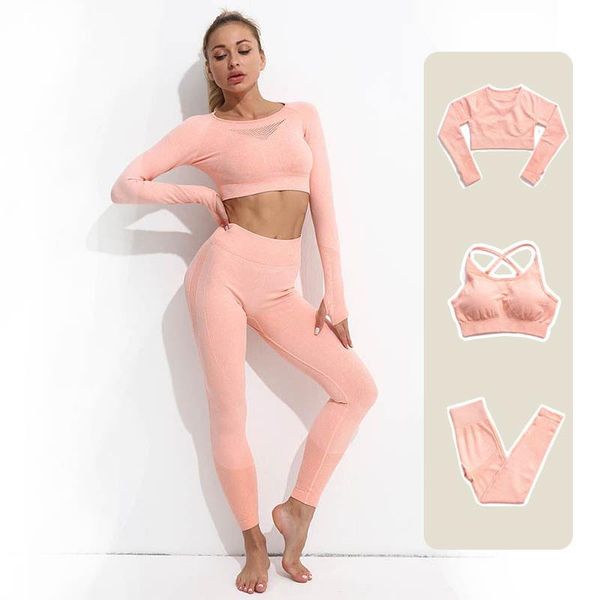 

yoga outfit 3pcs seamless high waist set women sport workout clothes for running fitness gym suit sportwear leggings academia