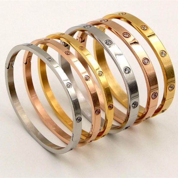 

bangle fashion women titanium steel couple full cz white crystal buckle bracelets bangles men b001, Black