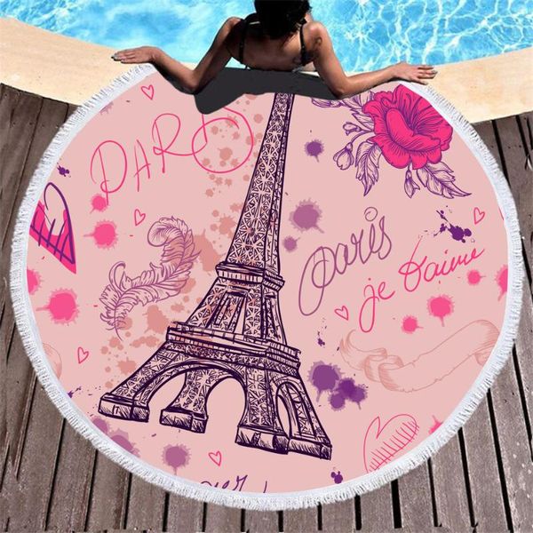 

towel eiffel tower flower 3d printed bath towels for adults and children swimming sport round tassel beach gift microfiber