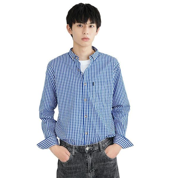 

men's casual shirts kc710 spring plaid classical business all-match slim cotton breathable long sleeve lapel square collar blous, White;black