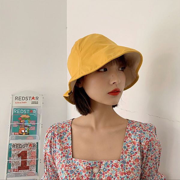 

hat female fisherman's hat summer thin korean fashion versatile brand show face small double-sided yellow bucket hat, Blue;gray