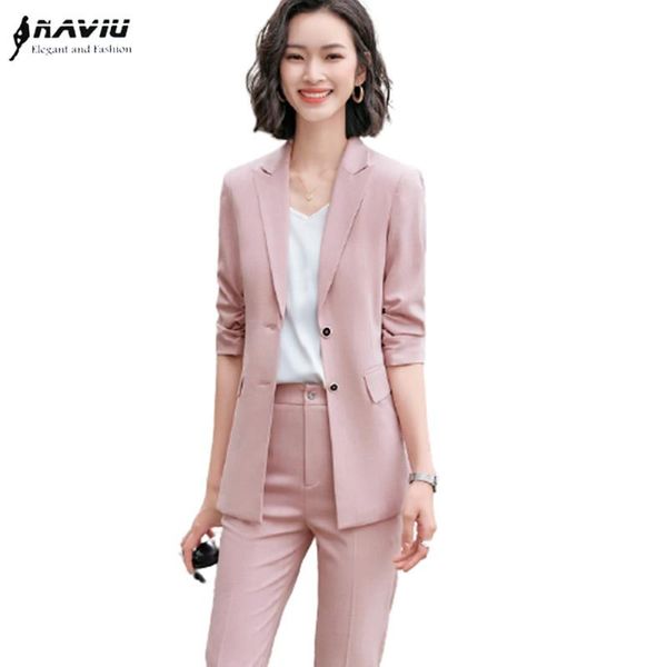 

high end pink suits women 2021 spring summe fashion business formal slim blazer and pants office ladies tempermant work wear women's tw, White