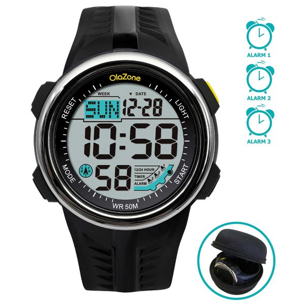 

digital watch for mens teen boys sports water resistant 60 lap 3 alarm satch dual time black age 15-20 210728, Slivery;brown