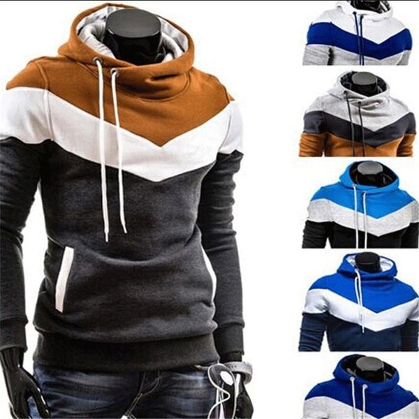 

men's hoodies & sweatshirts fashion color matching casual pullover sports sweater autumn hooded, Black