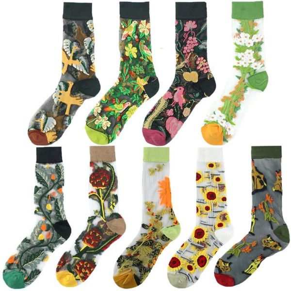 

socks & hosiery trendy mori style invisible autumn crystal glass middle tube breathable stockings, Black;white