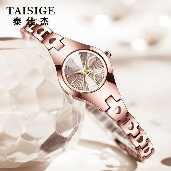 

wristwatches brand and tungsten steel watch heart-shaped small bracelet fashion quartz women's, Slivery;brown