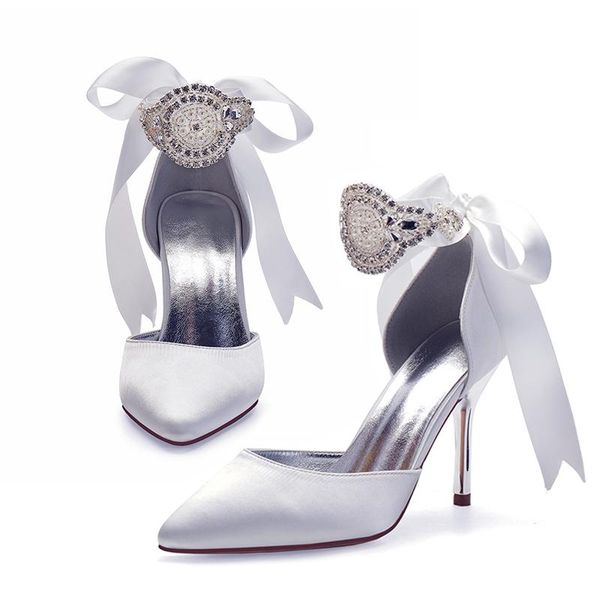 

dress shoes fashin thin heel women's pointed style wedding ribbon tie evening 43 size, Black