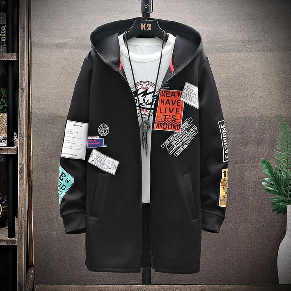 

men's jackets plus size 5xl men medium-long style loose hooded thickening autumn winter outwear long length windbreaker jacket coat, Black;brown