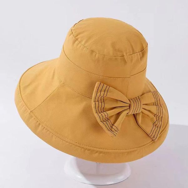 

wide brim hats casual spring summer foldable bucket hat with bow outdoor sunscreen fishing hunting cap girl women basin chapeau sun prevent, Blue;gray
