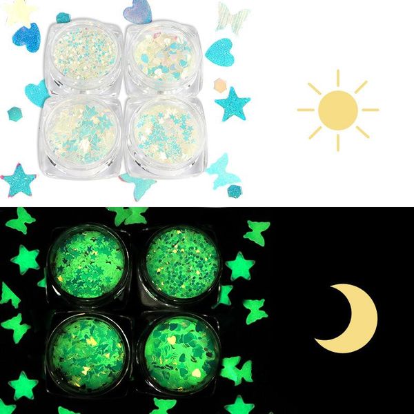 

nail glitter 1pc sequins glow in the dark butterfly/star/heart/hexagon shaped flakes confetti stickers manicure tip, Silver;gold