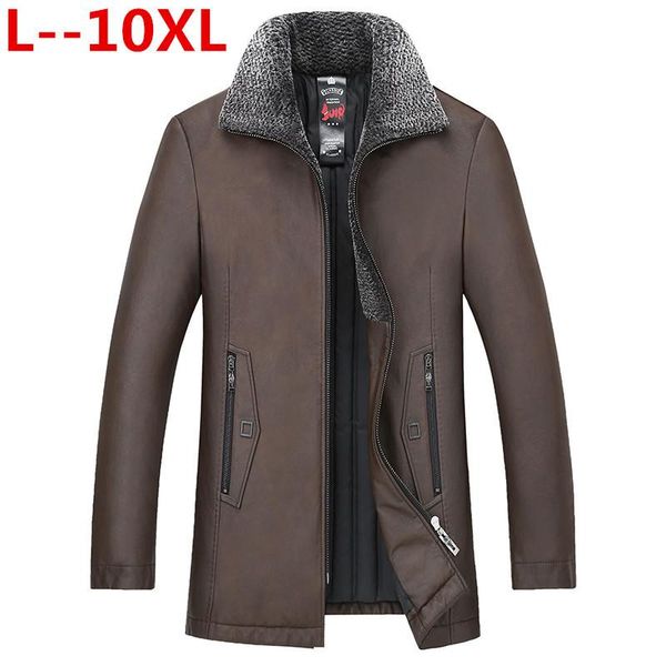 

men's fur & faux 10xl 8xl 6xl winter men genuine leather coat sheepskin mink collar real down jacket warm, Black
