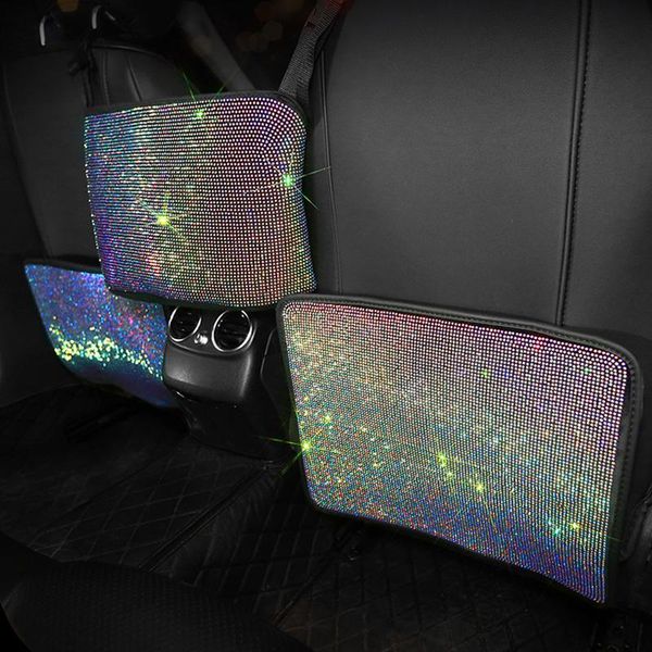 

car organizer diamond rhinestones anti-kick pad seat back cover protector auto storage bag crystal anti-dirty mat stowing tidying women