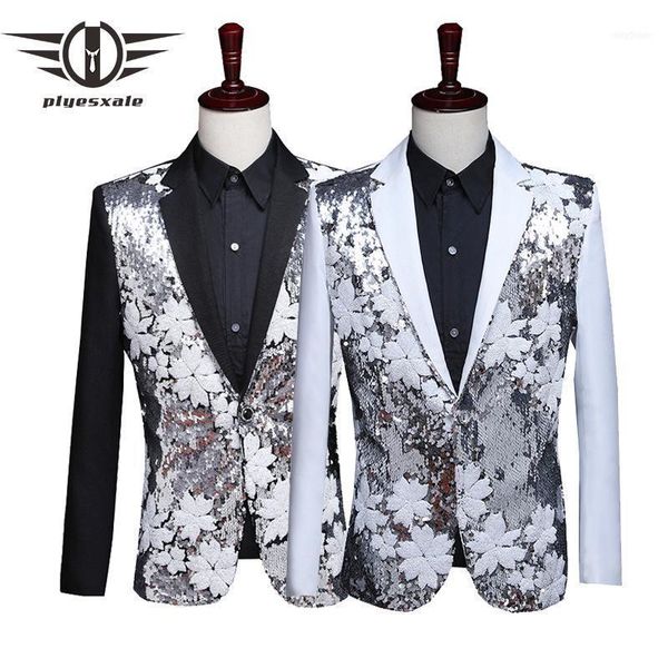 

men's suits & blazers plyesxale floral sequin blazer men 2021 paillette jacket elegant nightclub hombre prom stage singer costume q5921, White;black
