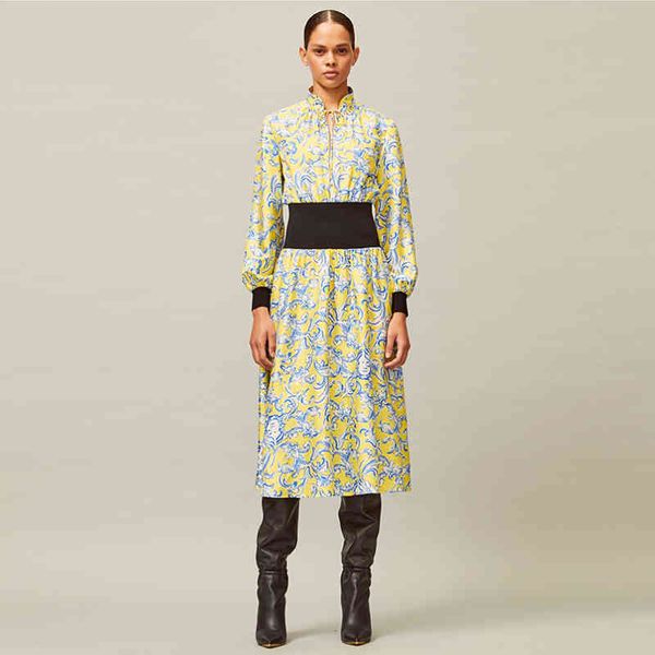 

2021 spring female impression vintage fashion elegant seam long holiday dress, Black;gray