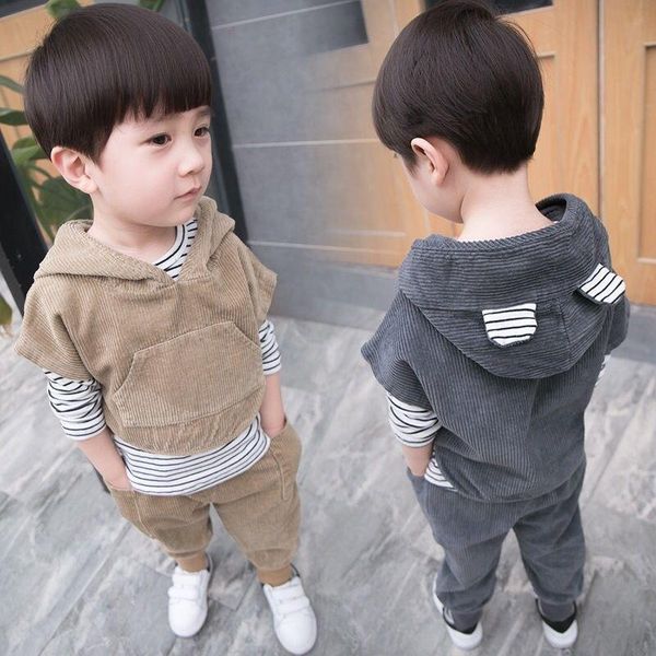 

clothing sets [three-piece suit] children's boys and girls baby autumn suit 0-6 years old children 2021 corduroy, White