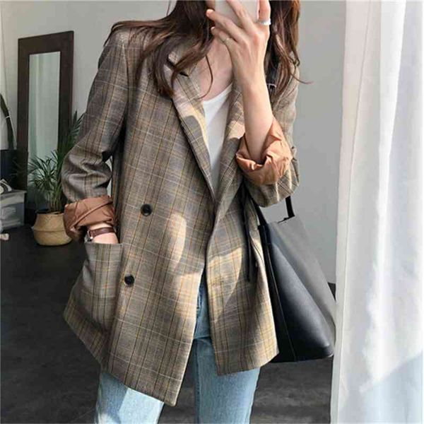 

women's suits & blazers spring women plaid korean fashion streetwear causal coat double breasted office ladies houndstooth sj55, White;black