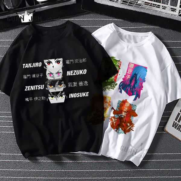 

men's tshirt demon slayer kimetsu no yaiba print cool cotton black short sleeve t shirt men hip hop t-shirts streetwear, White;black