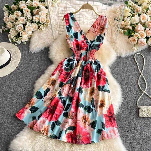 

summer retro vest super fairy waist strap dress seaside holiday style beach dress 210709, Black;gray