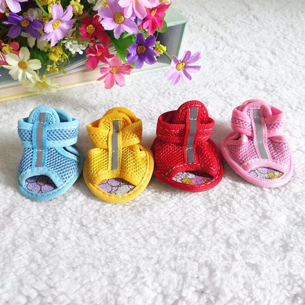 

dog apparel 4pcs/set pet beautiful casual anti-slip shoes cool summer breathable soft mesh for small dogs ps704