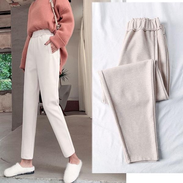 

2021 bomber harem pants women woolen thick white cargo winter for girls loose caual women's trousers spring & capris, Black;white