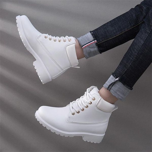 

boots leather women platform punk shoes lace up ladies booties autumn boot fashion oxford for combat, Black