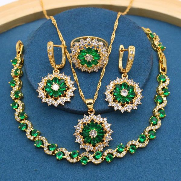 Orecchini Collana Blu Green Green Stones Gold Colory Set di gioielli per le donne Braccialetto Ring Party Regalo di compleanno 2021