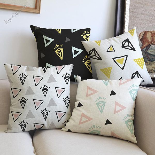 

cushion/decorative pillow creative triangular diamond shape pattern linen cotton throw case home sofa decorative cushion cover