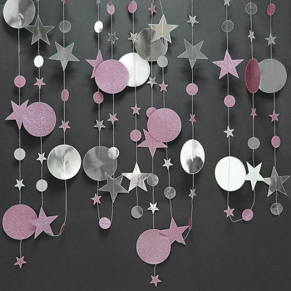 

party decoration 12 color gold silver round star hanging flower birthday window classroom wedding paper string flag baby shower