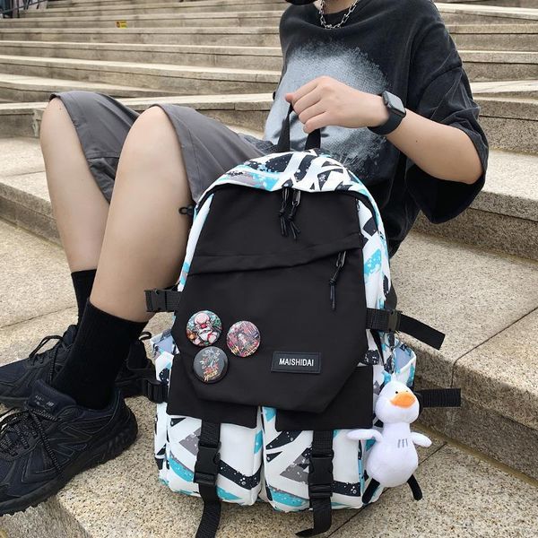 

backpack large capacity students korean japanese panelled china style schoolbag nylon waterproof computer travelling bag