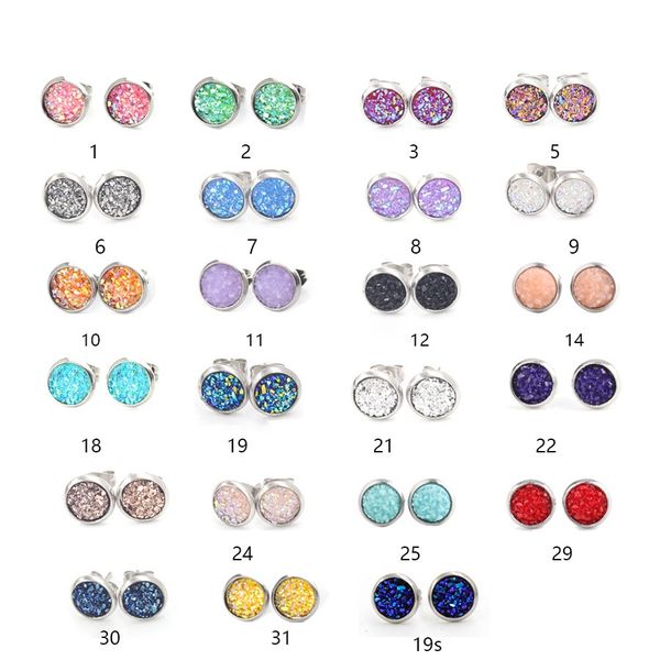 

8mm 10mm stainless steel resin stud earrings round starry sky babys breath ear studs fashion jewelry wholesale, Golden;silver