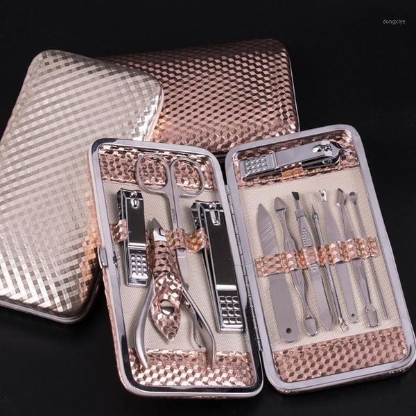 

sale 12/19pcs nail care kit with case stainless steel clipper set grooming manicure pedicure tools1