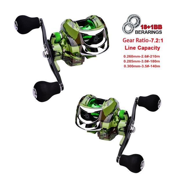 

high speed 7.2:1 gear ratio lightweight baitcast reel 10kg strong power 18+1bb bait casting wheels left right handle camouflage baitcasting